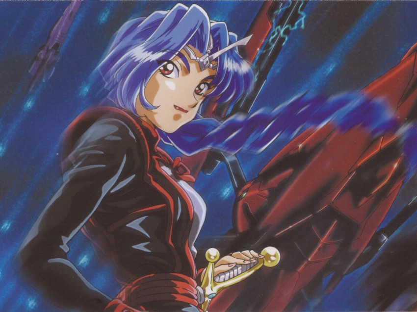 1girl, blue_hair, braid, female_focus, highres, pointy_ears, red_eyes, seikai_no_senki