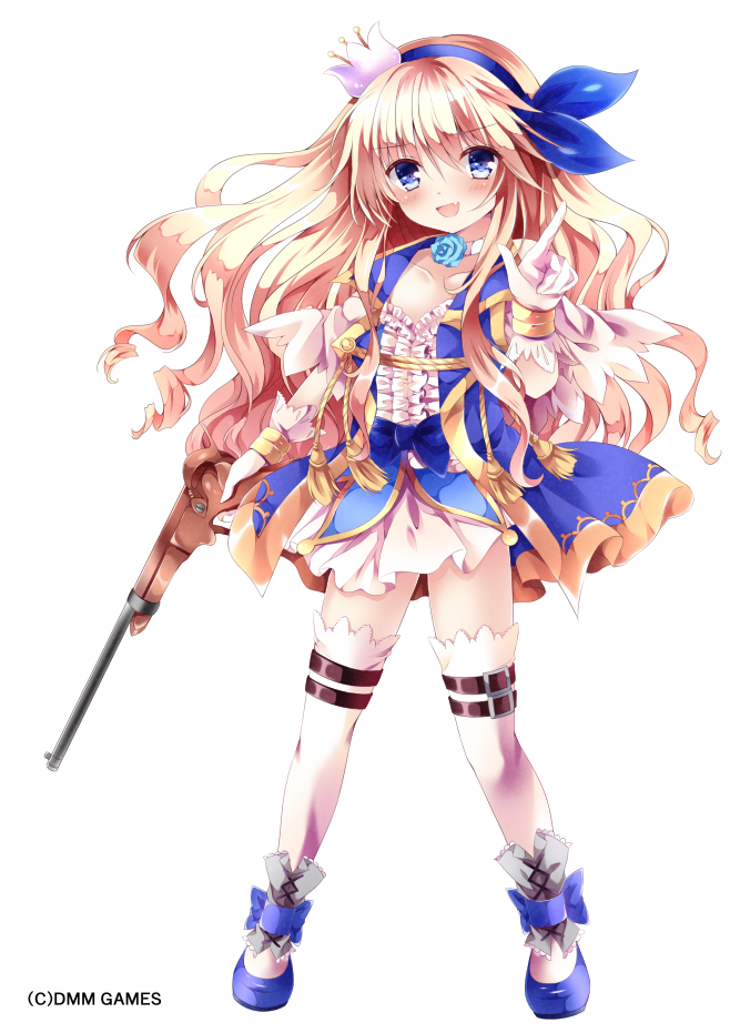 1girl, blonde_hair, blue_dress, blue_eyes, blue_flower, blue_rose, buckle, center_frills