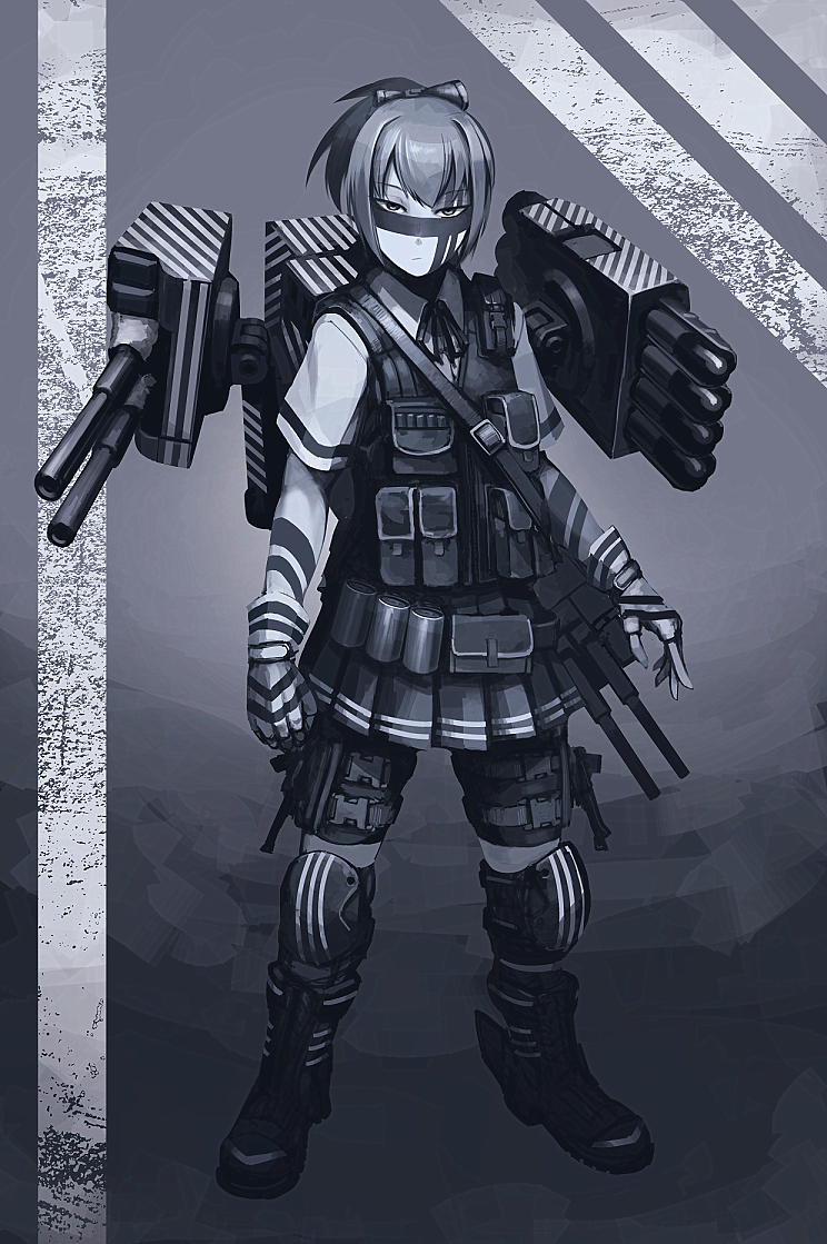 10s, 1girl, ammunition_pouch, bodypaint, boots, facepaint, female_focus, fingerless_gloves