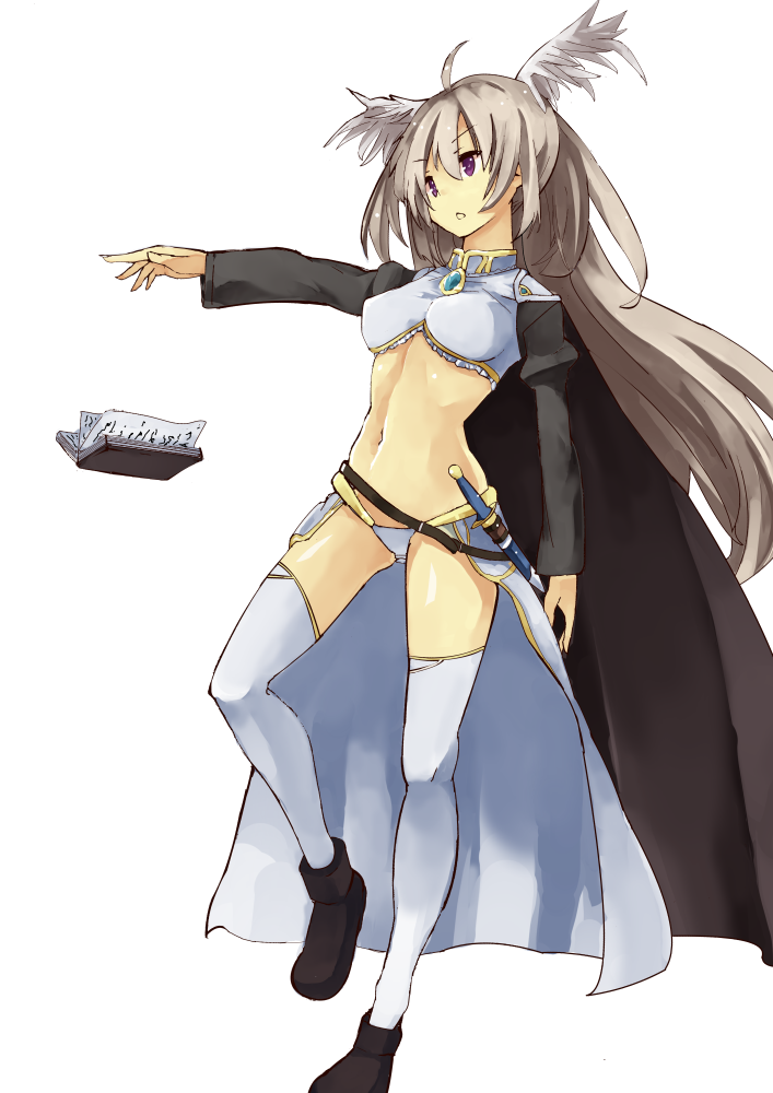 1girl, battery_aida_ni_misu_ga_deta, book, cape, dagger, floating, floating_book, floating_object