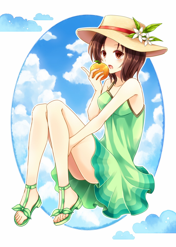 1girl, bad_id, bad_pixiv_id, brown_hair, female_focus, hat, open_mouth, shikoku_yonkyoudai
