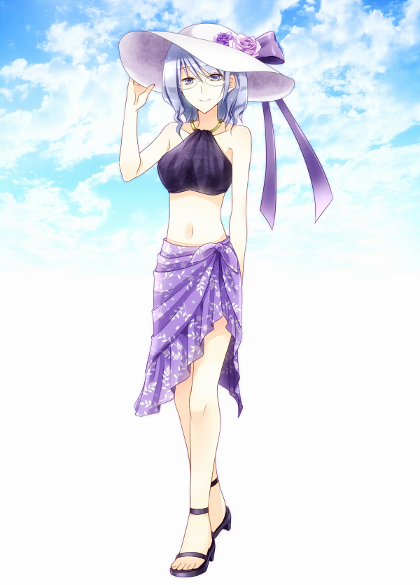 1girl, bad_id, bad_pixiv_id, female_focus, glasses, shikoku_yonkyoudai, short_hair, sky