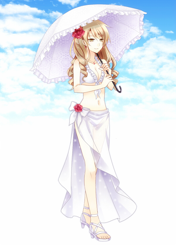 1girl, bad_id, bad_pixiv_id, breasts, female_focus, long_hair, parasol, shikoku_yonkyoudai, solo, tsubaki-chisa, uchi_no_toko_de_wa, umbrella