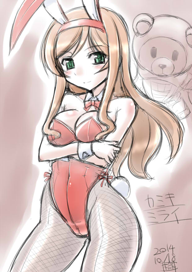 10s, 1girl, animal_ears, bad_id, bad_pixiv_id, bow, bowtie, brown_hair