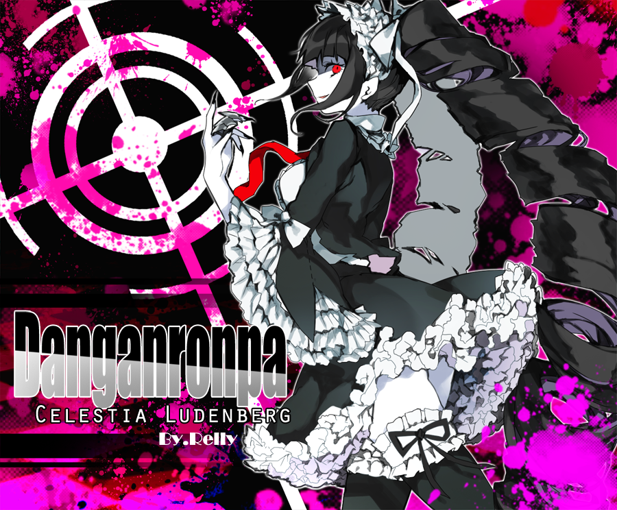 10s, 1girl, bad_id, bad_twitter_id, black_hair, bonnet, bow, celestia_ludenberg