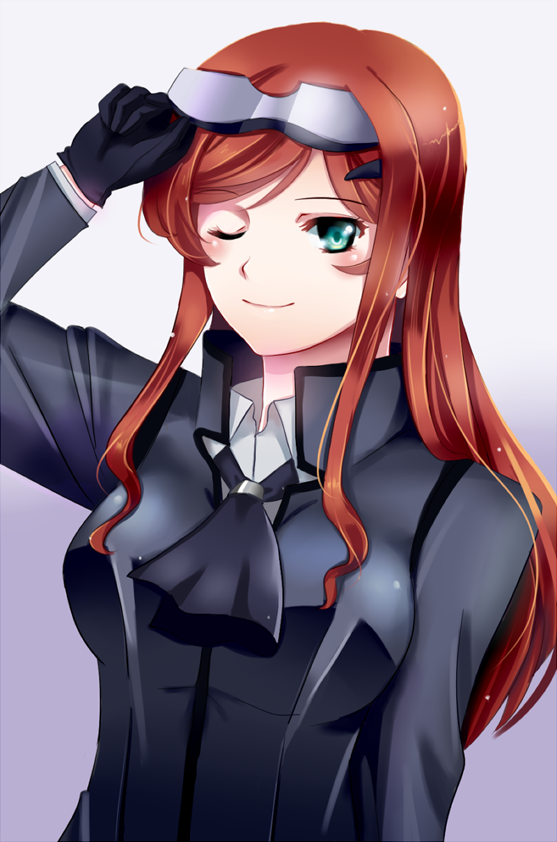 10s, 1girl, ascot, brown_hair, coat, cosplay, eyewear_on_head, female_focus