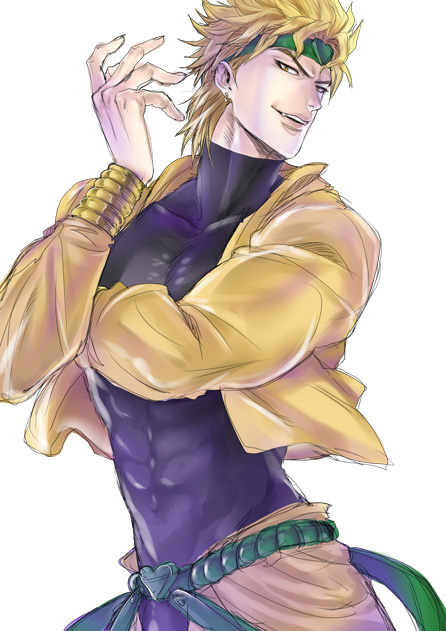 1boy, bad_id, bad_pixiv_id, blonde_hair, dio_brando, headband, heart, jacket