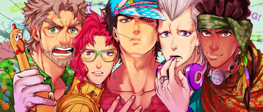 5boys, bad_id, bad_pixiv_id, bandana, bespectacled, dark-skinned_male, dark_skin, fabulous