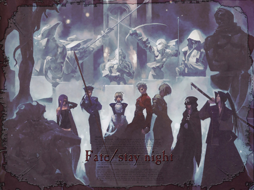 00s, 3girls, 5boys, aikura_chihiro, archer_(fate), archer_class_(fate), armor, artoria_pendragon_(fate)