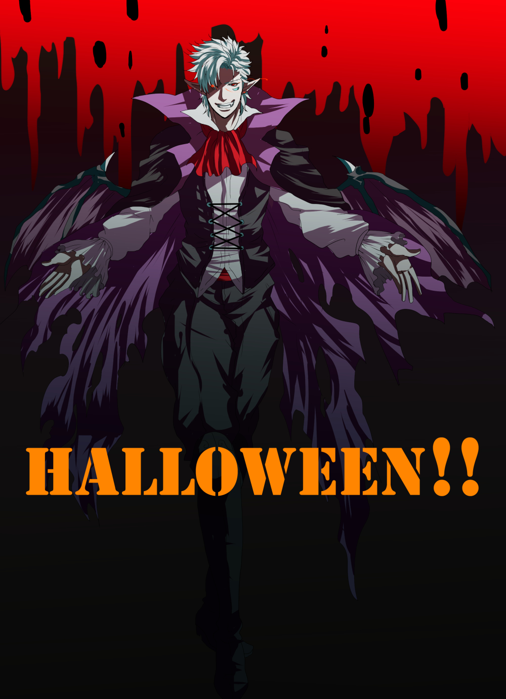 1boy, ascot, bat_wings, blue_hair, caesar_anthonio_zeppeli, cape, facial_mark, glowing