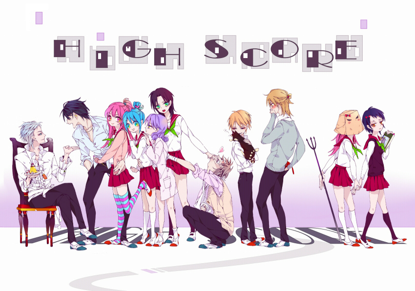 5boys, 6+girls, bag, black_hair, blonde_hair, brothers, brown_hair, fujiwara_megumi