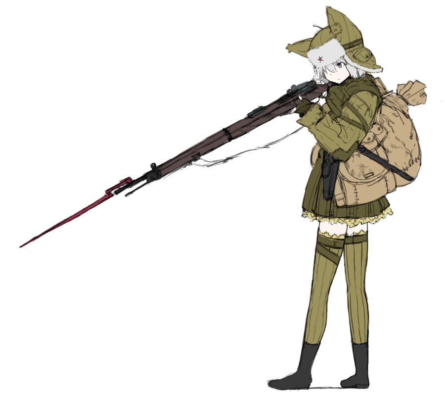 1girl, animal_hat, artistic_error, backpack, bad_id, bad_pixiv_id, bag, bolt_action