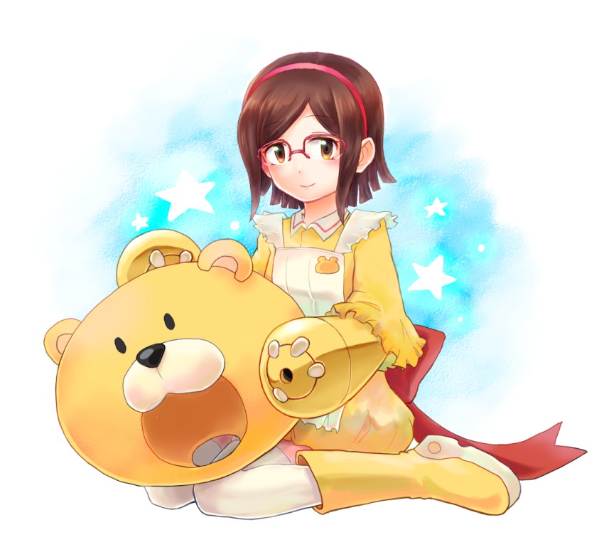 10s, 1girl, beargguy_iii, beargguy_iii_(cosplay), brown_hair, cosplay, female_focus, glasses