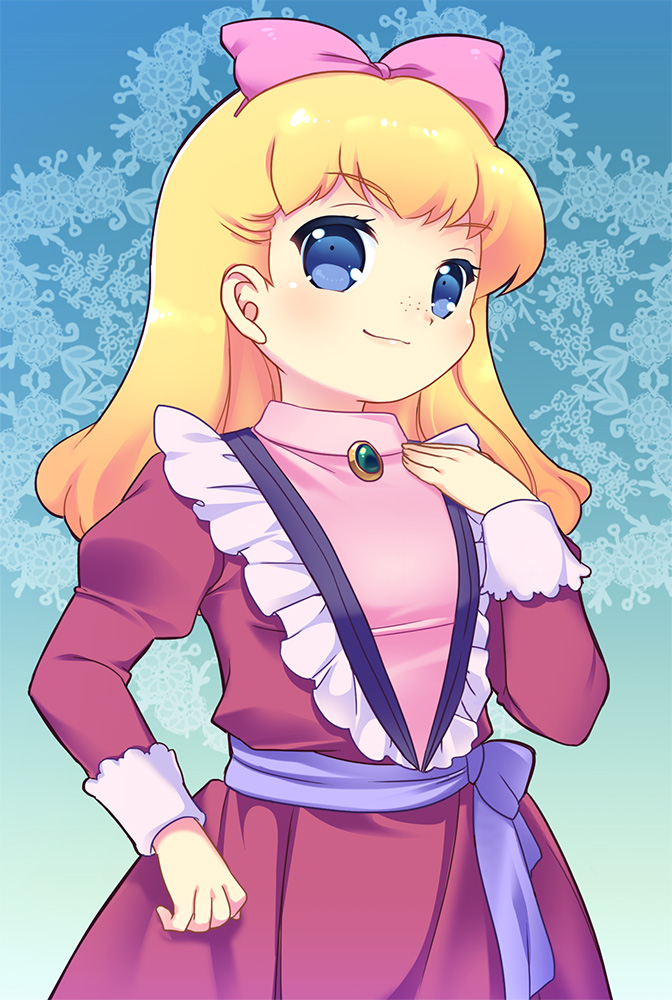 1girl, aqua_background, bad_id, bad_pixiv_id, blonde_hair, blue_background, blue_eyes, blush