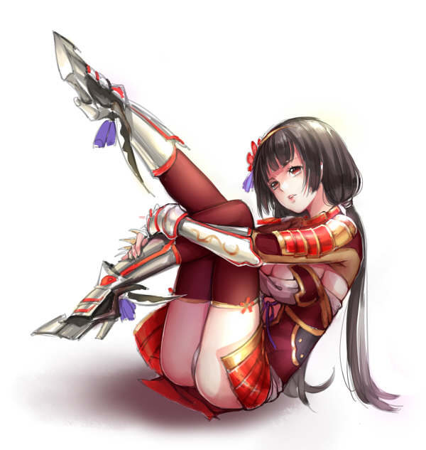 1girl, armor, black_hair, fhalei, high_heels, ii_naotora_(sengoku_musou), long_hair, low_twintails