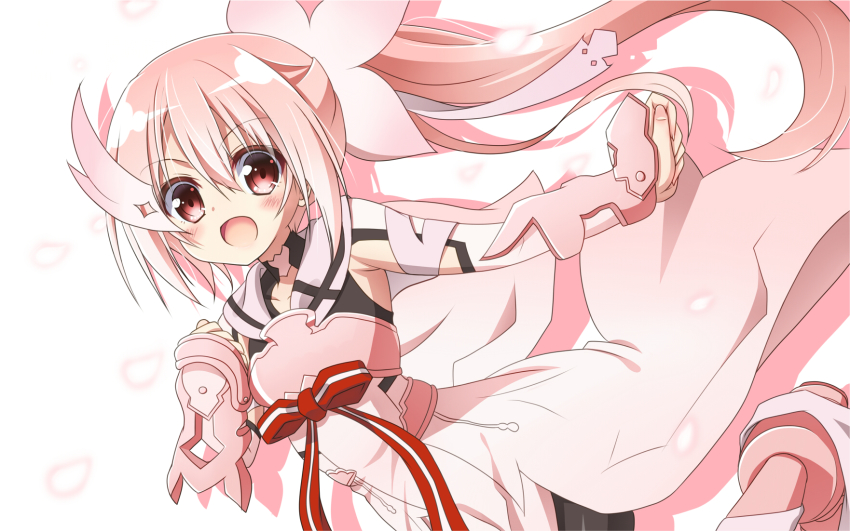 10s, 1girl, blush, boots, dress, female_focus, gauntlets, hair_between_eyes