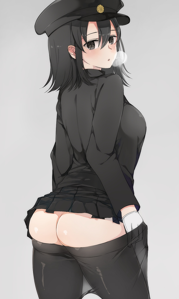 10s, 1girl, akitsu_maru_(kancolle), ass, bad_id, bad_pixiv_id, black_eyes, black_hair