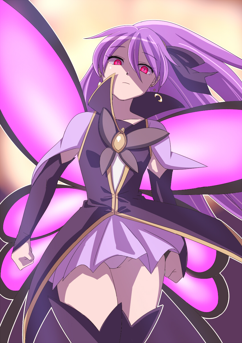 10s, 1girl, crescent, crescent_earrings, cure_tender, dark_persona, earrings, female_focus