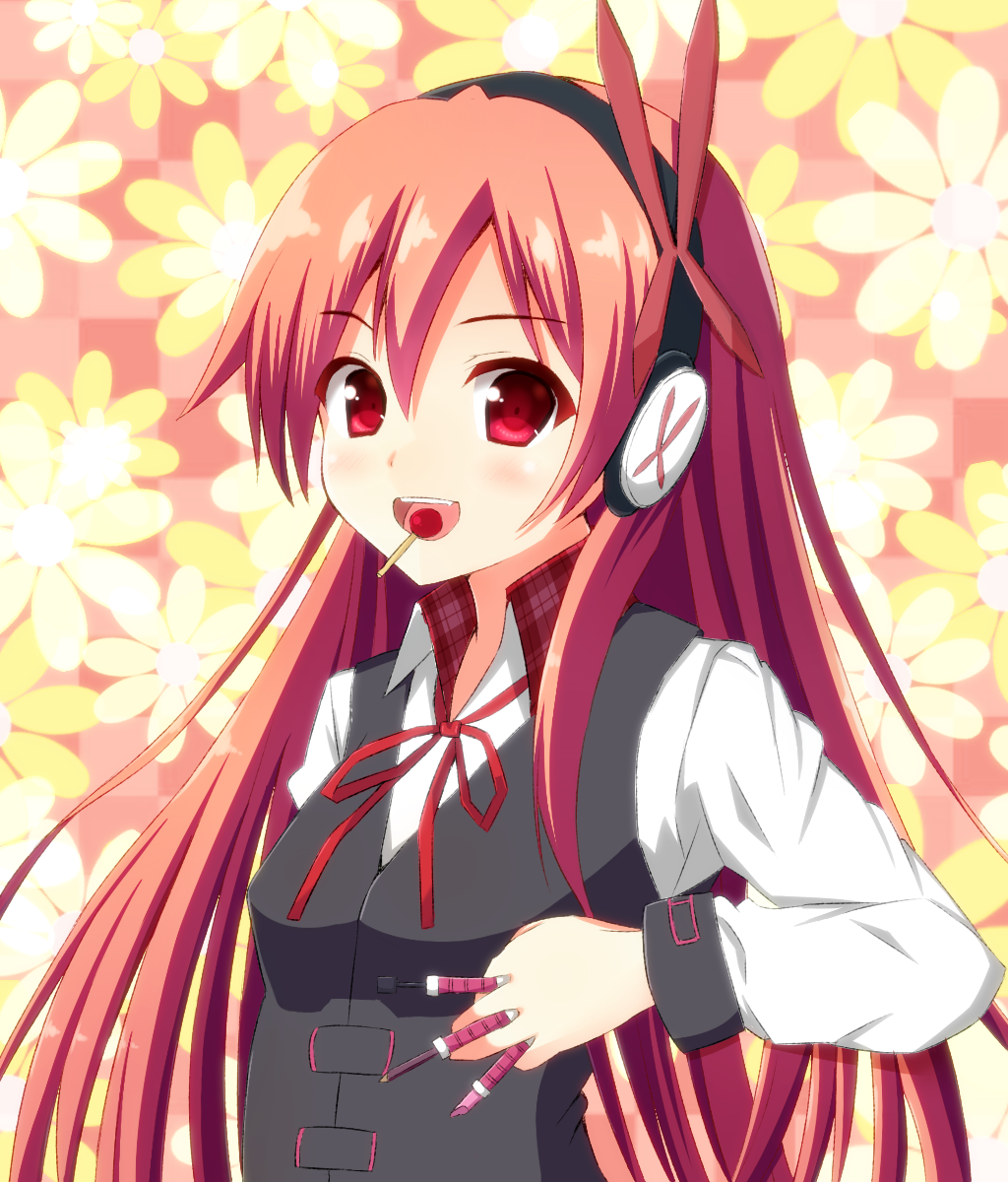 10s, 1girl, akame_ga_kill!, candy, chelsea_(akame_ga_kill!), female_focus, flower, food