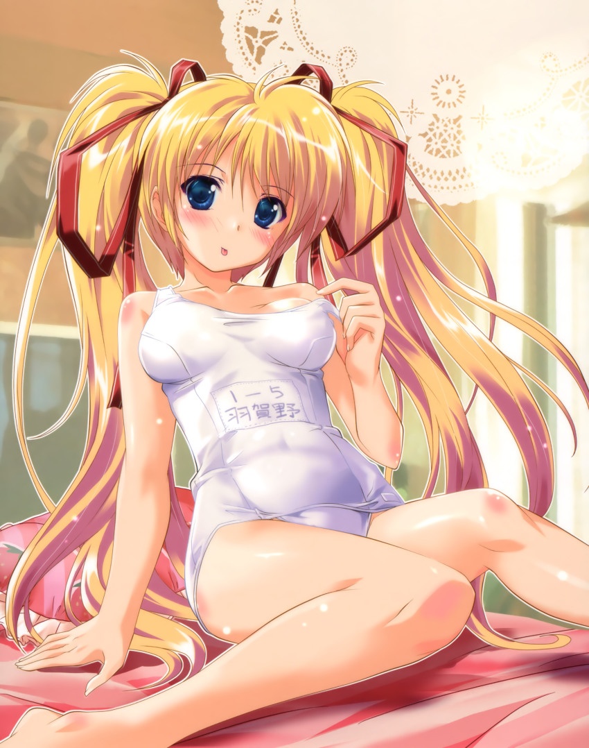 1girl, :p, absurdres, blonde_hair, blue_eyes, blush, breasts, female_focus