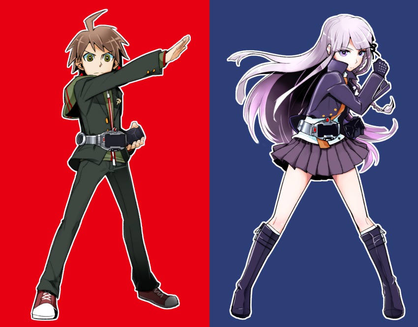 1boy, 1girl, ahoge, blunt_bangs, braid, brown_hair, danganronpa:_trigger_happy_havoc, danganronpa_(series)