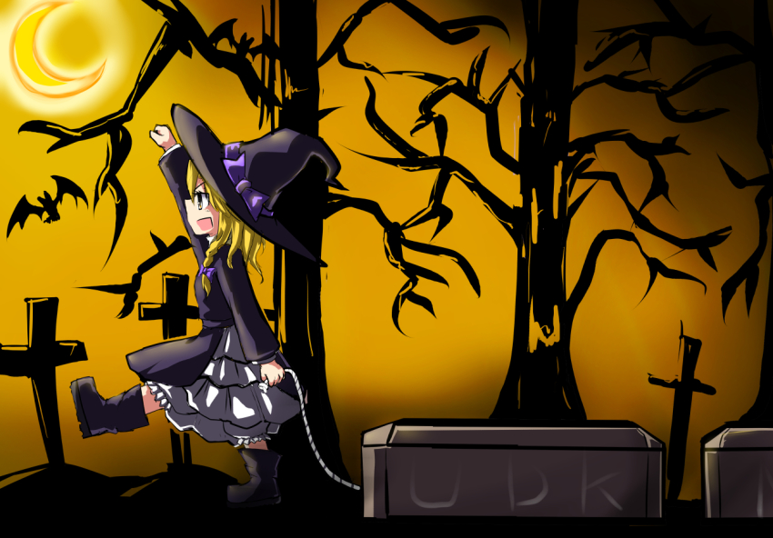 1girl, bad_id, bad_nicoseiga_id, bat_(animal), blonde_hair, boots, braid, cookie_(touhou)