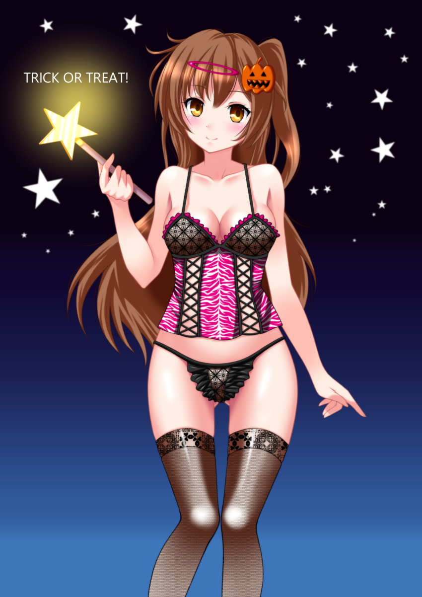 10s, 1girl, breasts, brown_eyes, brown_hair, chuunibyou_demo_koi_ga_shitai!, cleavage, corset