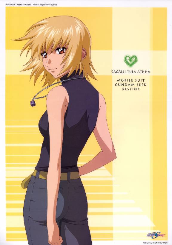 00s, banpresto, bare_shoulders, blonde_hair, cagalli_yula_athha, english_text, gundam, gundam_seed