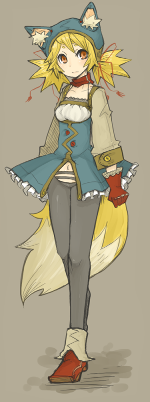 1girl, animal_ears, animal_hood, ankle_boots, blonde_hair, boots, female_focus, fox_ears