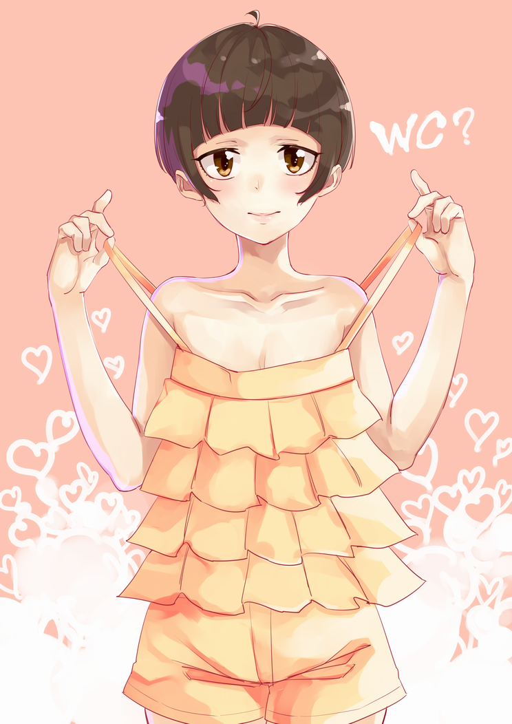 10s, 1girl, arios_(orochi_yuta), bare_shoulders, brown_eyes, brown_hair, camisole, female_focus