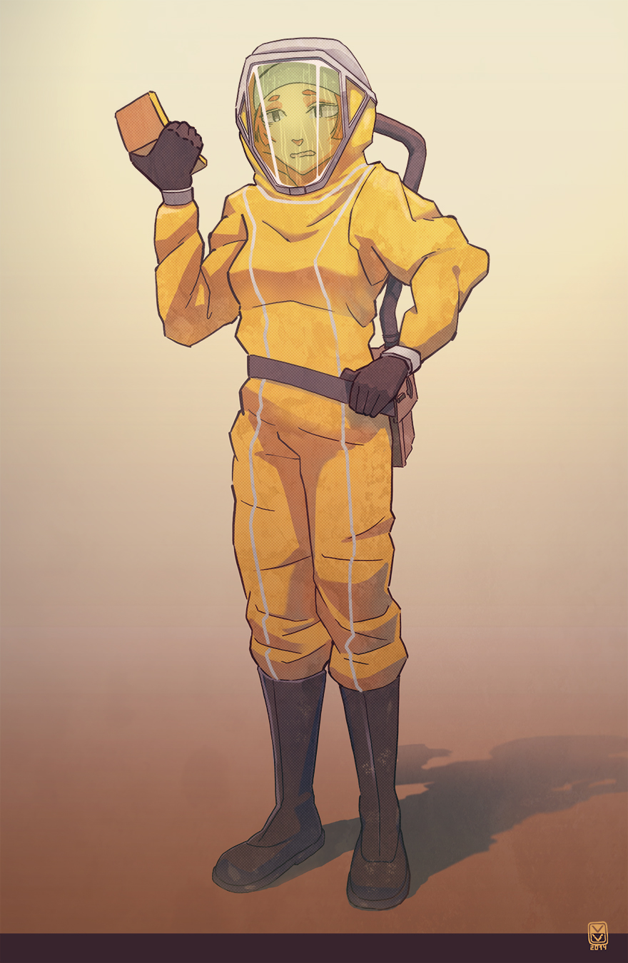 1girl, boots, female_focus, gloves, hazmat_suit, helmet, highres, mr_very