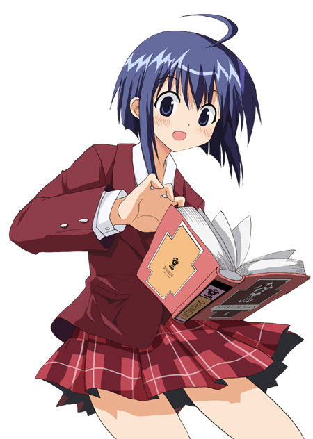 00s, aki_masanari, blue_hair, book, mahou_sensei_negima!, miyazaki_nodoka, plaid_clothes, plaid_skirt