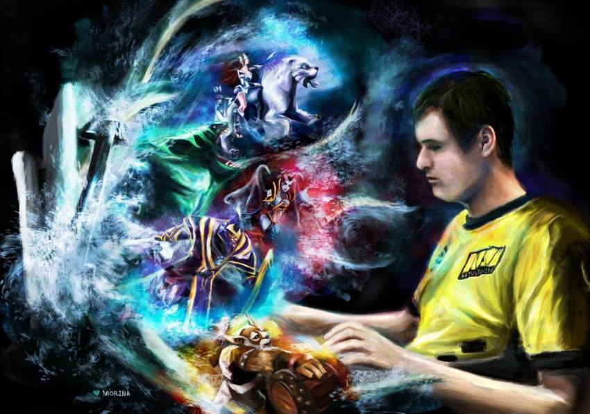 2girls, 3boys, abstract, brewmaster, dota_(series), dota_2, esports, from_side