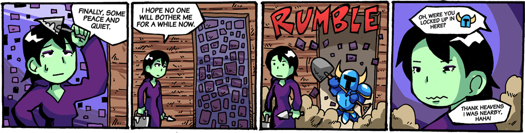 1boy, 1girl, black_hair, colored_skin, comic, english_text, fake_horns, green_skin