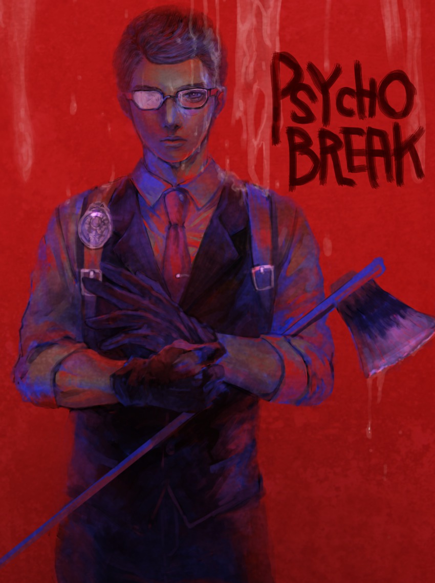 1boy, axe, bad_id, bad_pixiv_id, glasses, gloves, highres, joseph_oda