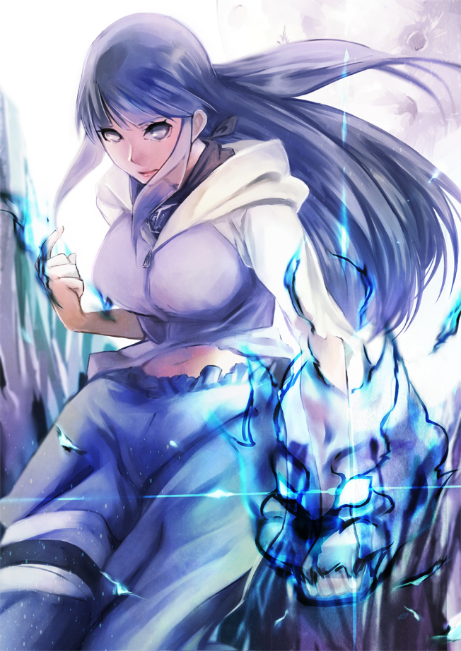 1girl, blue_fire, blue_hair, breasts, fighting_stance, fire, hood, hoodie