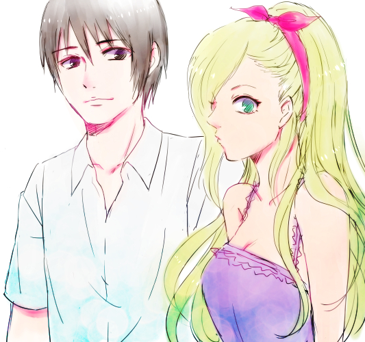 1boy, 1girl, black_hair, blonde_hair, hair_over_one_eye, long_hair, naruto_(series), naruto_shippuuden