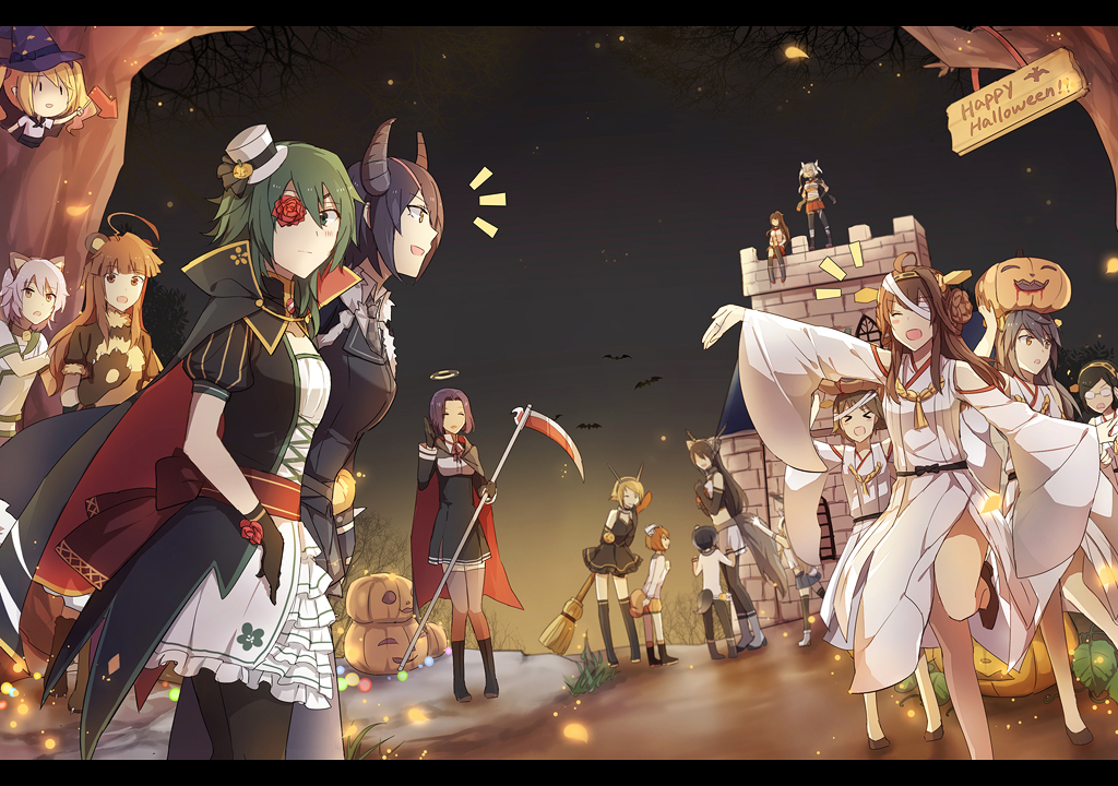 >_<, 10s, 6+girls, :d, ^^^, ^_^, ahoge, alternate_costume