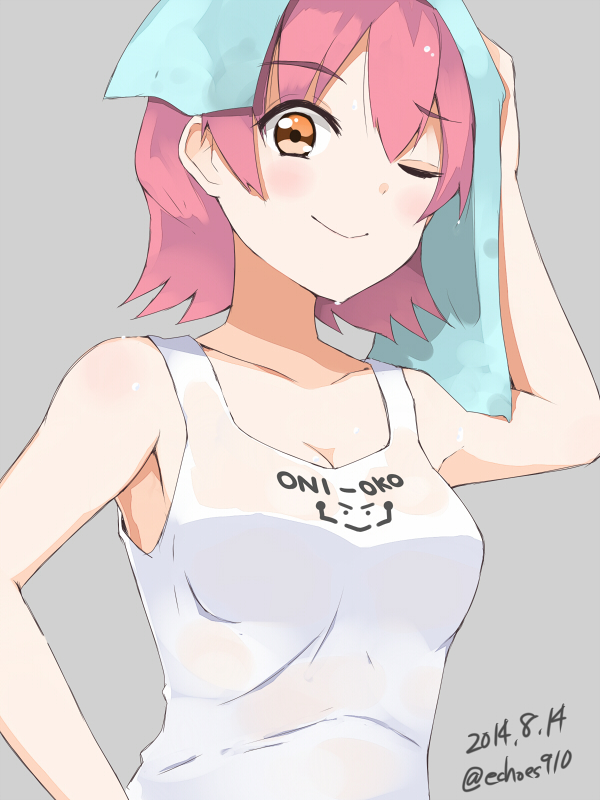 10s, 1girl, blush, dated, grey_background, hibiki_(pixiv231666), kantai_collection, kinu_(kancolle)