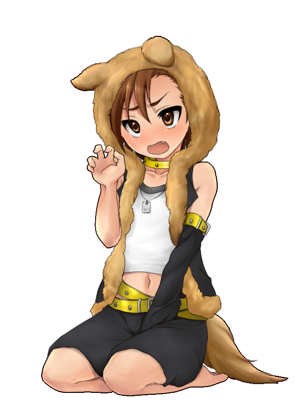 10s, 1boy, akai_mi_ga_bakuhatsu_shita, animal_ears, animal_hood, barefoot, blush, brown_eyes