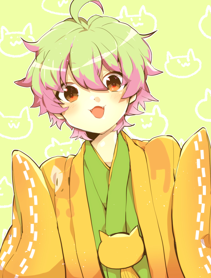 10s, 1boy, :3, ahoge, fangs, green_hair, idolmaster, idolmaster_side-m