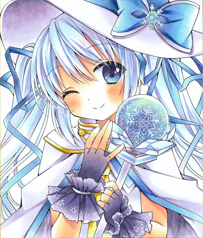 1girl, bad_id, bad_nicoseiga_id, blue_eyes, blue_hair, blush, cape, female_focus