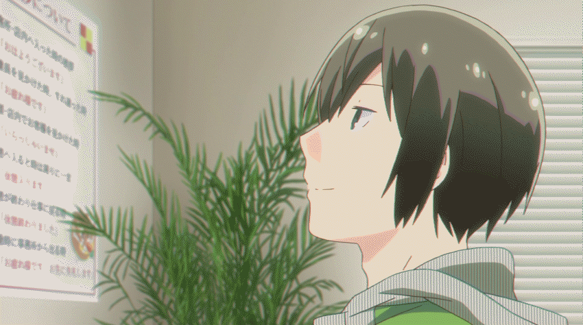 1boy, animated, animated_gif, anime_screenshot, denki-gai_no_hon'ya-san, indoors, kantoku_(denki-gai), looking_at_viewer