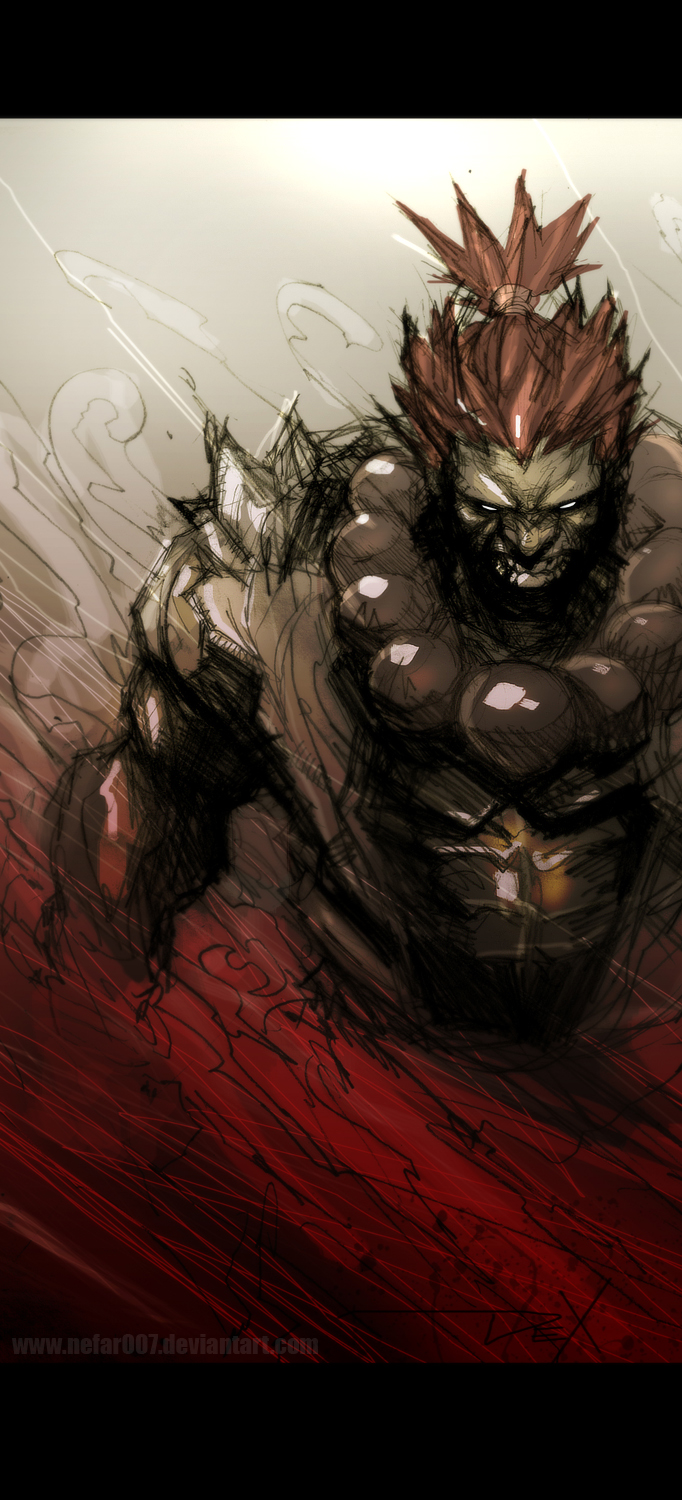 1boy, akuma_(street_fighter), beads, dexter_soy, dougi, highres, letterboxed, male_focus