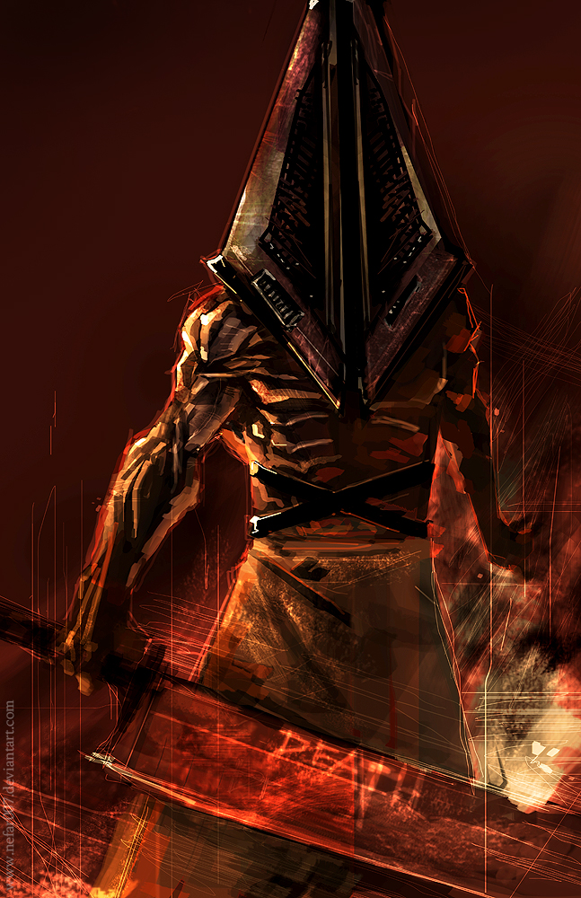 1boy, dexter_soy, helmet, huge_weapon, male_focus, muscular, pyramid_head, silent_hill