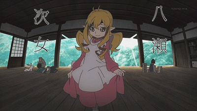 10s, 1girl, animated, animated_gif, blonde_hair, brown_hair, fang, hayashi_yuuki, inari_(kyousougiga), kurama_(kyousougiga), kyousougiga, long_hair, lowres, multiple_boys, myoue, oni, yase