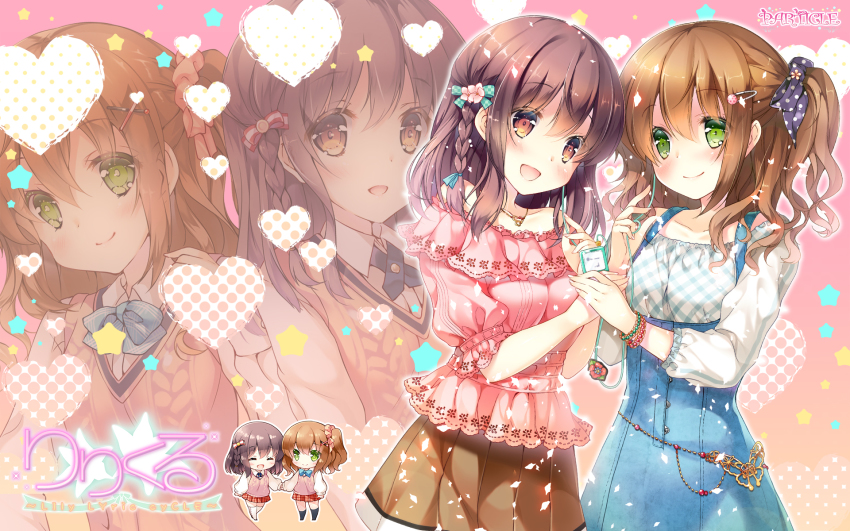 2girls, braid, female_focus, highres, lily_lyric_cycle, miwabe_sakura, multiple_girls, segawa_ayame, side_braid, single_braid, wakamiya_hina, yuri