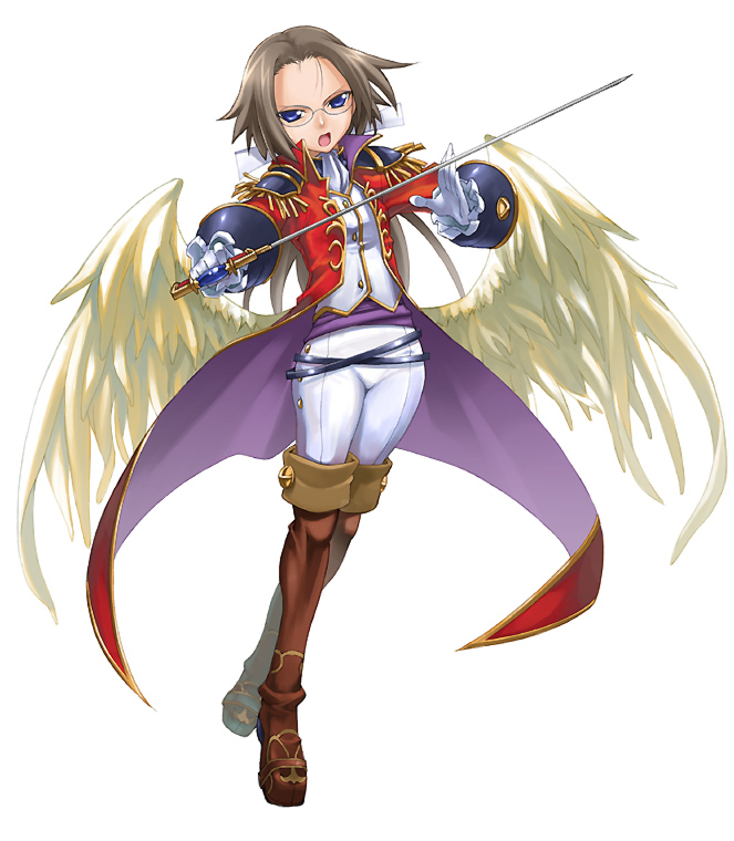 1girl, andil, angel, chikugen_shiina, female_focus, glasses, shinrabanshou, solo, sword, thighhighs, weapon, wings