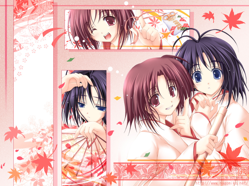 blue_eyes, highres, japanese_clothes, miko, original, red_eyes, short_hair, tenmu