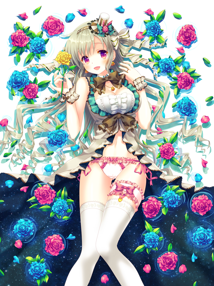 1girl, a_world_underneath, bad_id, bad_pixiv_id, bare_shoulders, blue_flower, blue_rose, blush